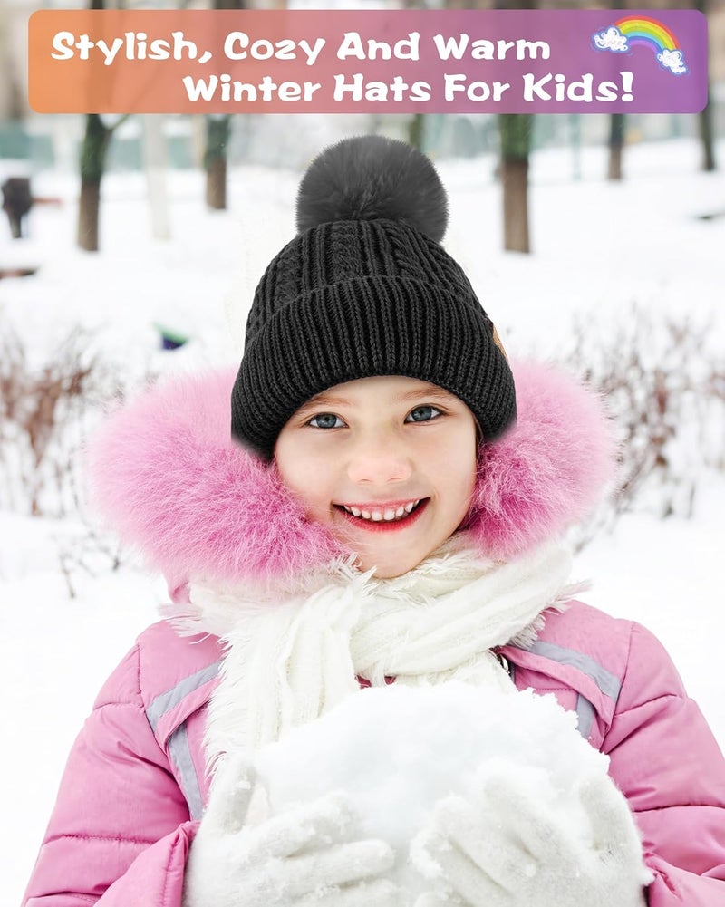 Clothclose Winter Hats for Kids - Kids Beanie, Toddler Knit Girls Winter Hat with Cute Pom-Pom Warm Fleece - Image 4